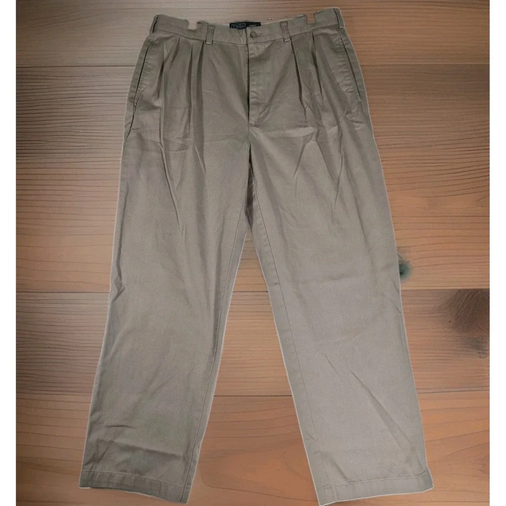 Vintage Polo Ralph Lauren Andrew Pant Khaki Pleated Chino Pants Mens 36x30
